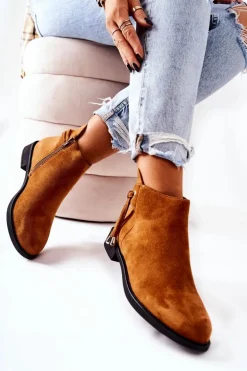 Botki Damskie Zamszowe Camel Numbero