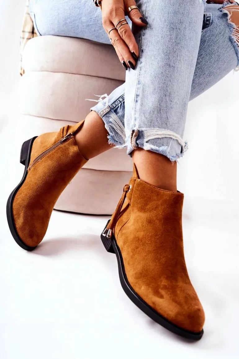 Botki Damskie Zamszowe Camel Numbero