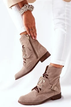 Botki Damskie Zamszowe Cappuccino Nicole 2676