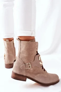 Botki Damskie Zamszowe Cappuccino Nicole 2676