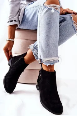 Botki Damskie Zamszowe Czarne Numbero