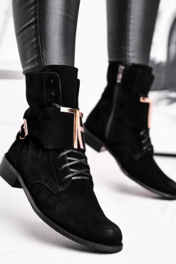 Botki Damskie Zamszowe Czarne Nicole 2591