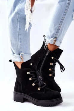 Botki Damskie Zamszowe Czarne Nicole 2674