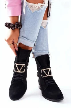 Botki Damskie Zamszowe Czarne Nicole 2676