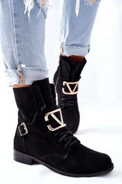 Botki Damskie Zamszowe Czarne Nicole 2676