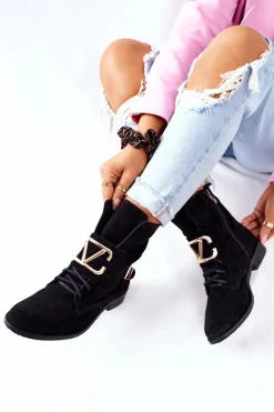 Botki Damskie Zamszowe Czarne Nicole 2676