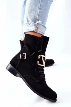 Botki Damskie Zamszowe Czarne Nicole 2676