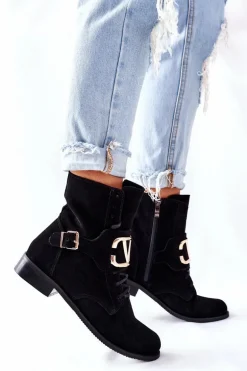 Botki Damskie Zamszowe Czarne Nicole 2676