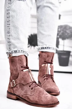 Botki Damskie Zamszowe Jasno Brązowe Nicole 2591