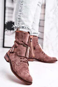 Botki Damskie Zamszowe Jasno Brązowe Nicole 2591