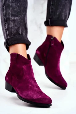 Botki Damskie Zamszowe Maciejka Fioletowe 04289-05