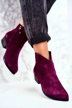 Botki Damskie Zamszowe Maciejka Fioletowe 04289-05