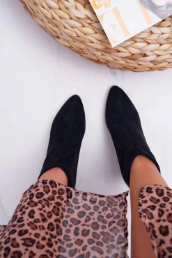 Botki Damskie Zamszowe Na Słupku Czarne Ferrous