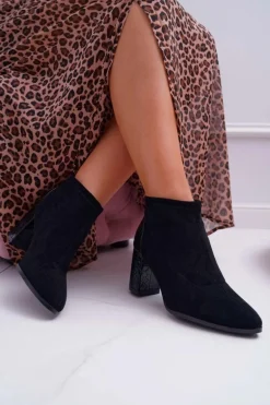 Botki Damskie Zamszowe Na Słupku Czarne Ferrous