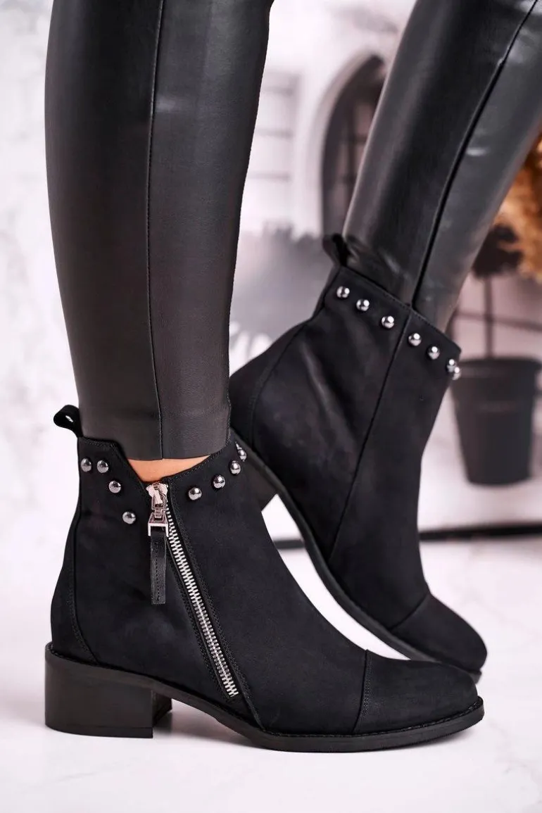 Botki Damskie Zamszowe Ocieplane Laura Messi Czarne 1879