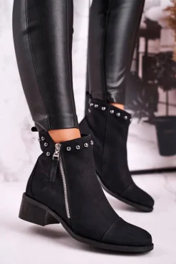 Botki Damskie Zamszowe Ocieplane Laura Messi Czarne 1879
