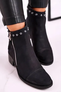 Botki Damskie Zamszowe Ocieplane Laura Messi Czarne 1879