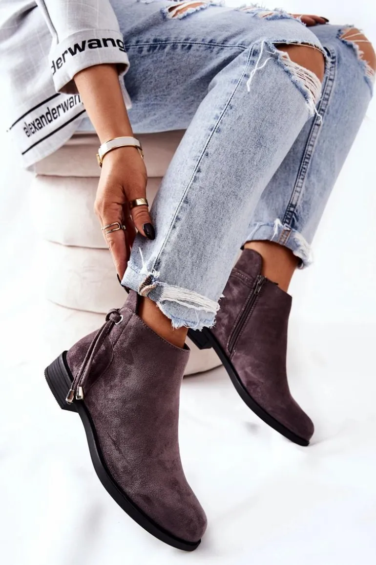 Botki Damskie Zamszowe Szare Numbero