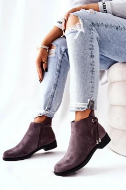 Botki Damskie Zamszowe Szare Numbero