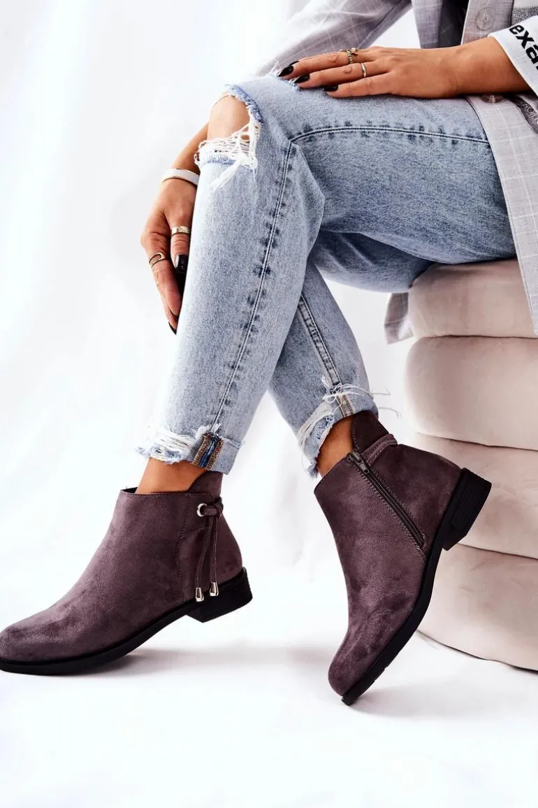 Botki Damskie Zamszowe Szare Numbero