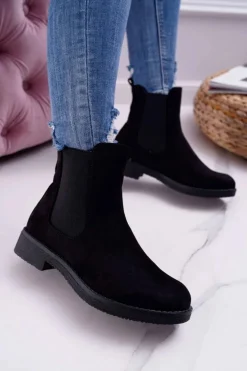 Botki Damskie Zamszowe Sztyblety Czarne 8BT35-0585