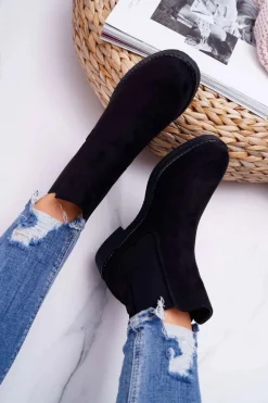 Botki Damskie Zamszowe Sztyblety Czarne 8BT35-0585