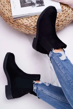 Botki Damskie Zamszowe Sztyblety Czarne 8BT35-0585