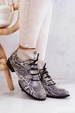 Botki Damskie Zamszowe Trzewiki Wężowe Maciejka 04744-03 Beżowe