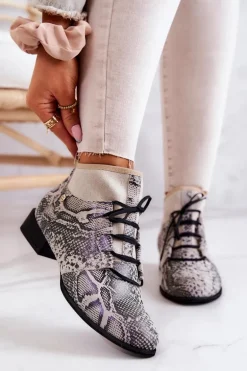 Botki Damskie Zamszowe Trzewiki Wężowe Maciejka 04744-03 Beżowe