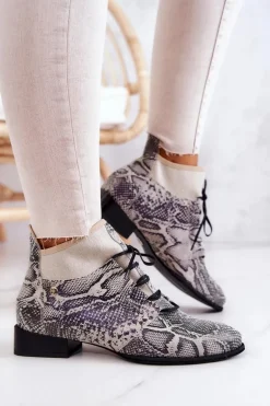 Botki Damskie Zamszowe Trzewiki Wężowe Maciejka 04744-03 Beżowe