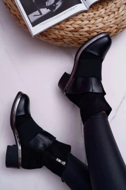 Botki Damskie Zamszowe Z Gumką Czarne Mange