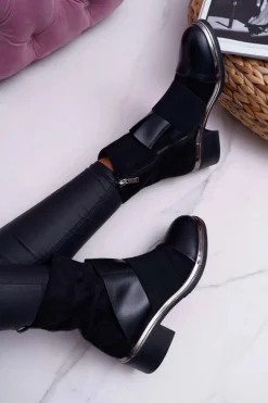 Botki Damskie Zamszowe Z Gumką Czarne Mange