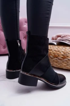 Botki Damskie Zamszowe Z Gumką Czarne Mange