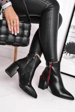 Botki Damskie Zdobiony Słupek Czarne Lippi