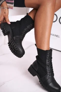 Botki Damskie Ze Skarpetą Czarne Brielle