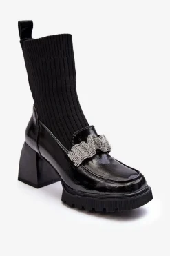 Botki Damskie Ze Skarpetą Na Obcasie D&A MR870-41 Czarne