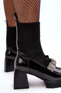 Botki Damskie Ze Skarpetą Na Obcasie D&A MR870-41 Czarne