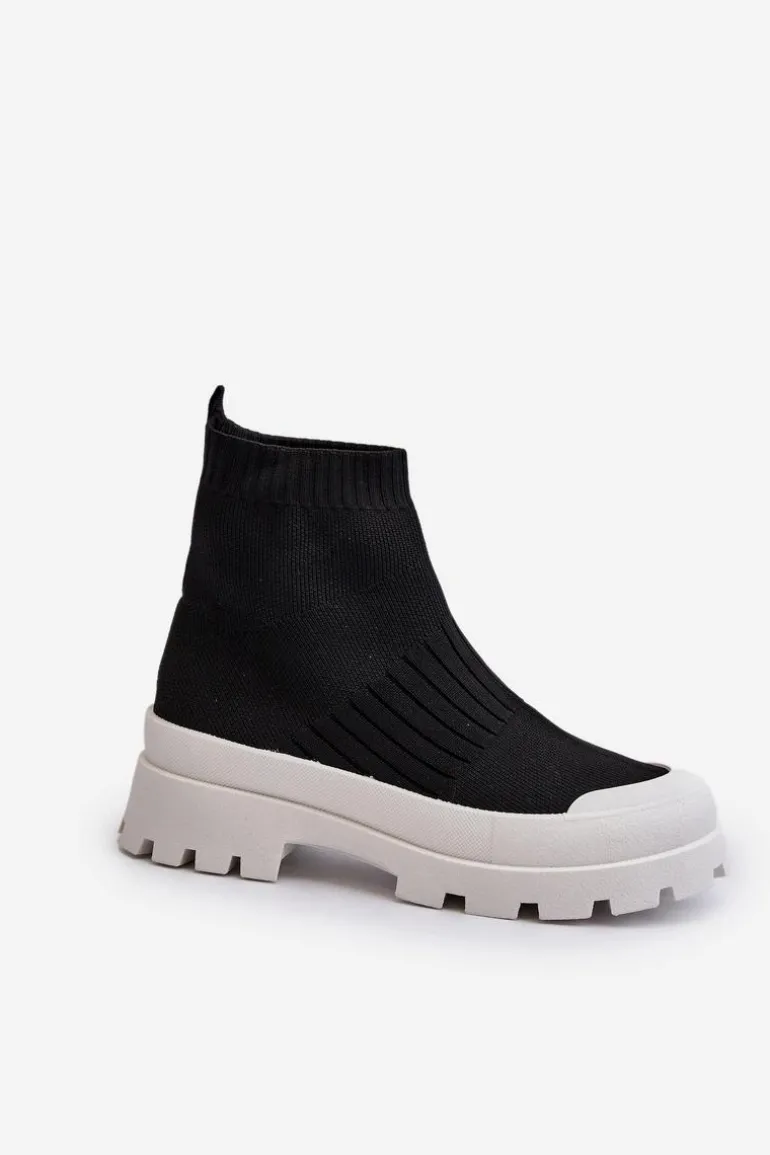 Botki Damskie Ze Skarpetkową Cholewką Wsuwane Czarne Fiename