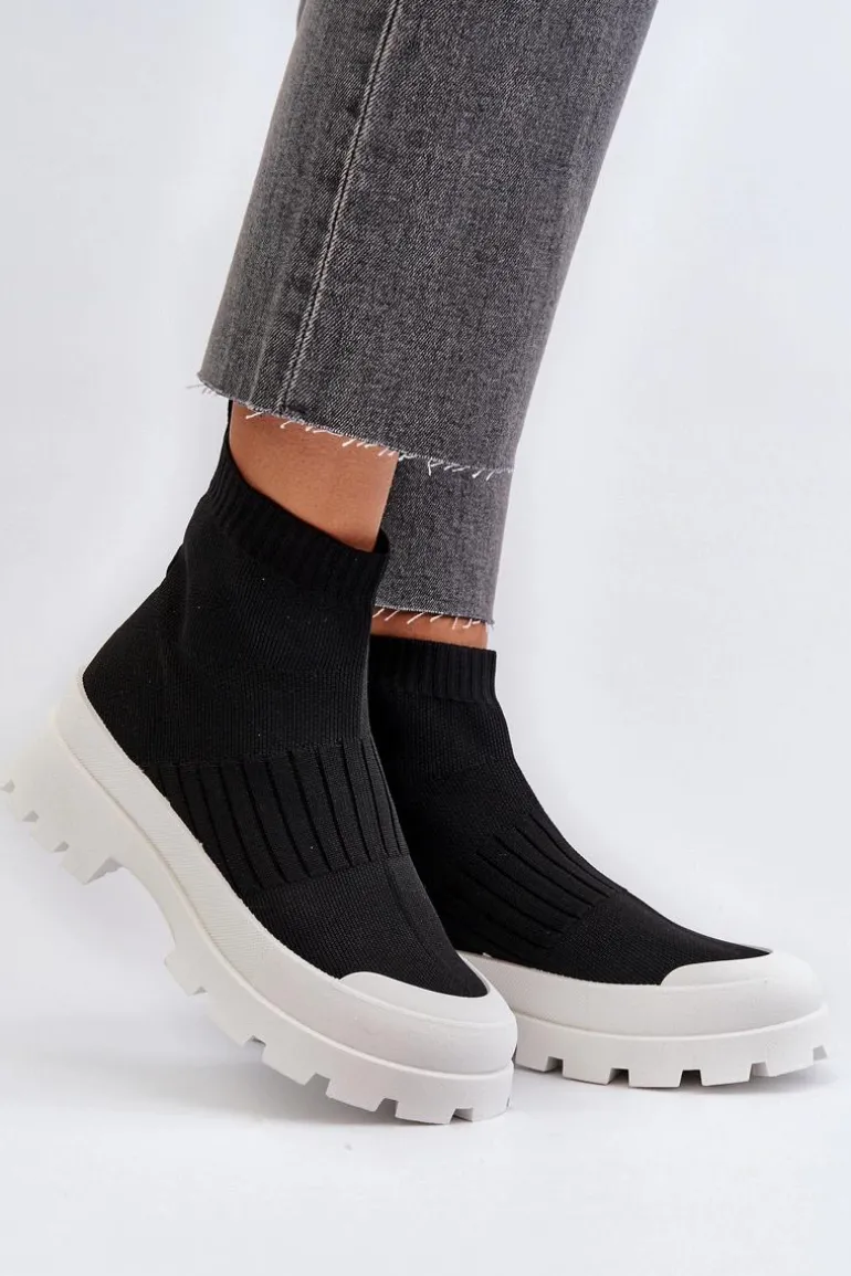 Botki Damskie Ze Skarpetkową Cholewką Wsuwane Czarne Fiename