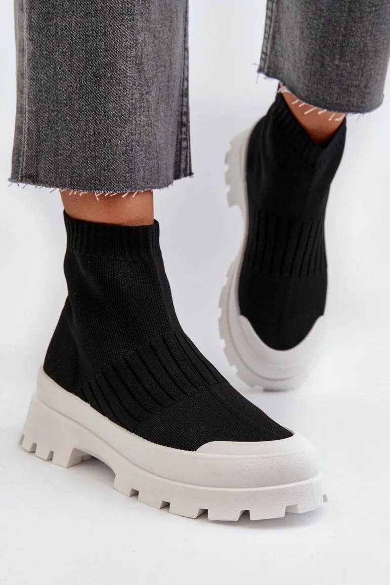 Botki Damskie Ze Skarpetkową Cholewką Wsuwane Czarne Fiename