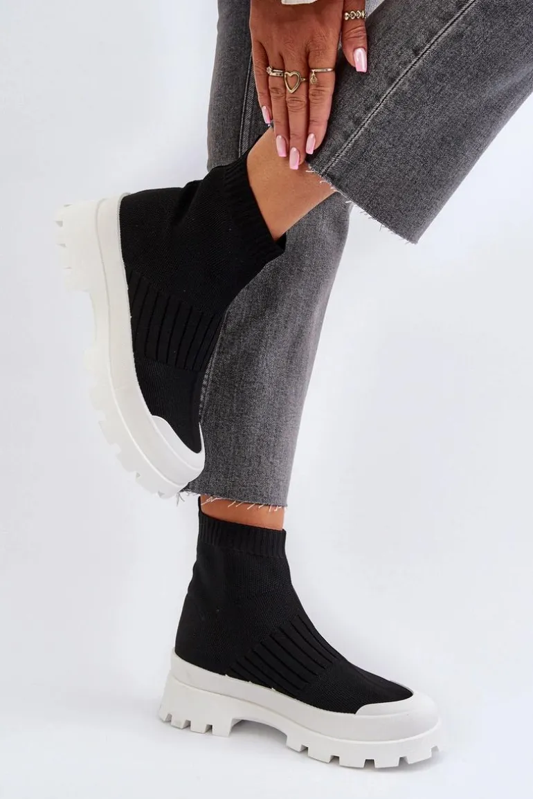 Botki Damskie Ze Skarpetkową Cholewką Wsuwane Czarne Fiename