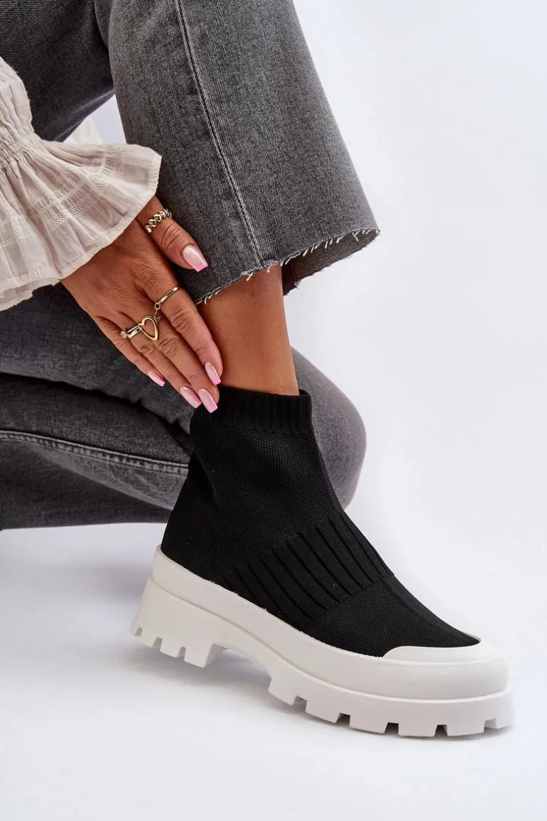 Botki Damskie Ze Skarpetkową Cholewką Wsuwane Czarne Fiename