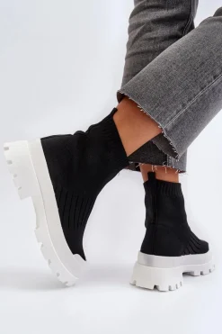 Botki Damskie Ze Skarpetkową Cholewką Wsuwane Czarne Fiename