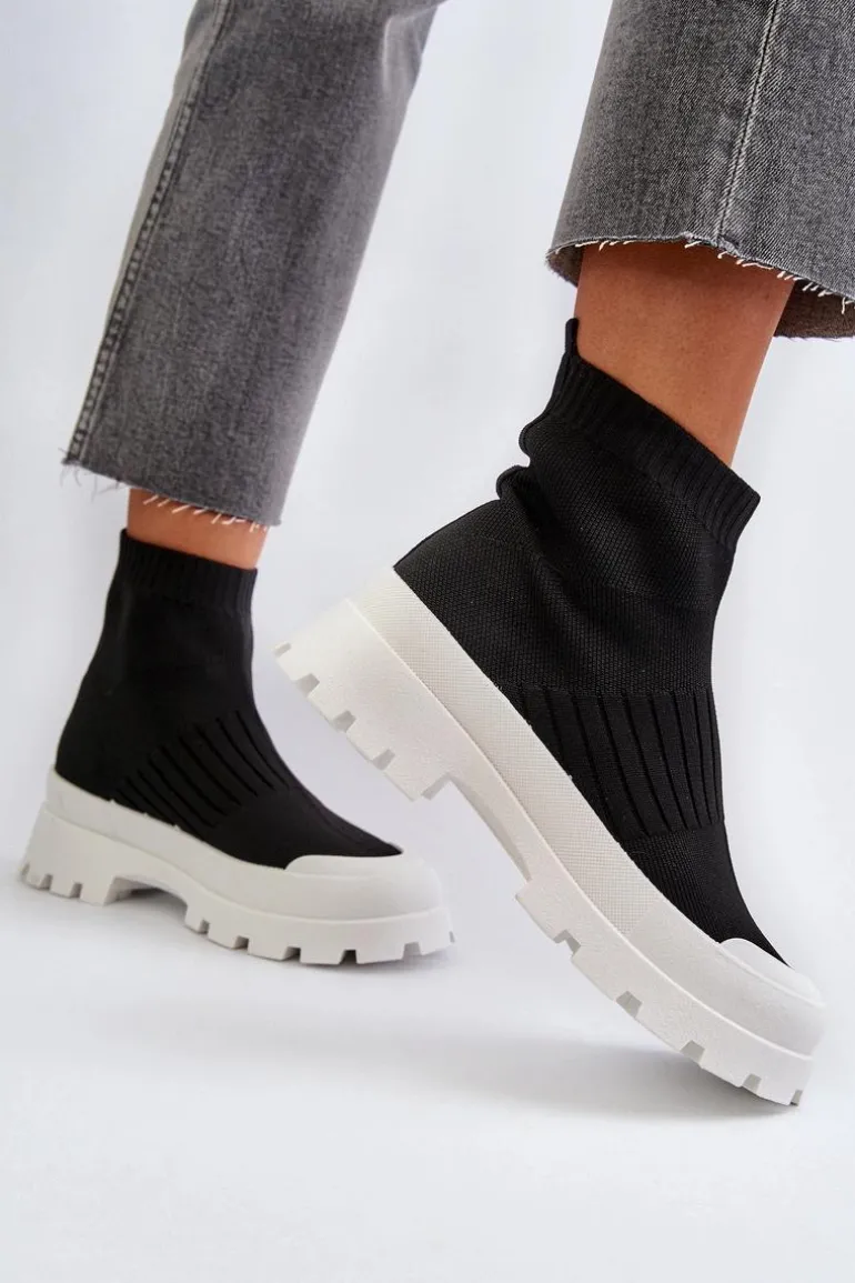 Botki Damskie Ze Skarpetkową Cholewką Wsuwane Czarne Fiename