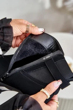 Botki Damskie Ze Złotą Klamrą Na Słupku Ocieplane Czarne Erilanes