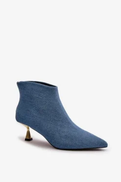 Botki Jeansowe Damskie Na Szpilce Niebieskie Terlena