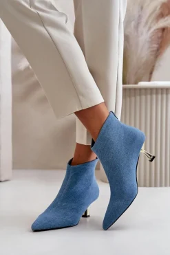 Botki Jeansowe Damskie Na Szpilce Niebieskie Terlena