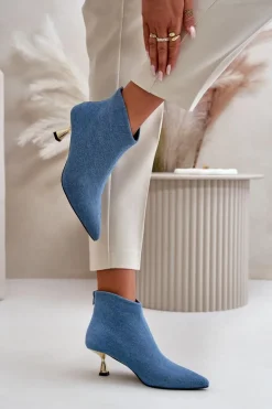 Botki Jeansowe Damskie Na Szpilce Niebieskie Terlena