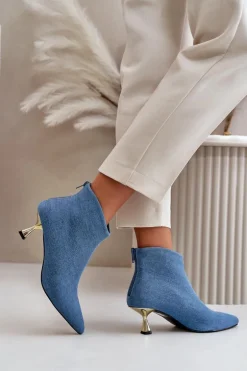 Botki Jeansowe Damskie Na Szpilce Niebieskie Terlena