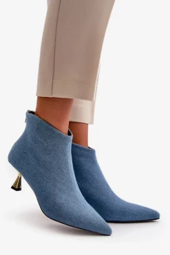 Botki Jeansowe Damskie Na Szpilce Niebieskie Terlena